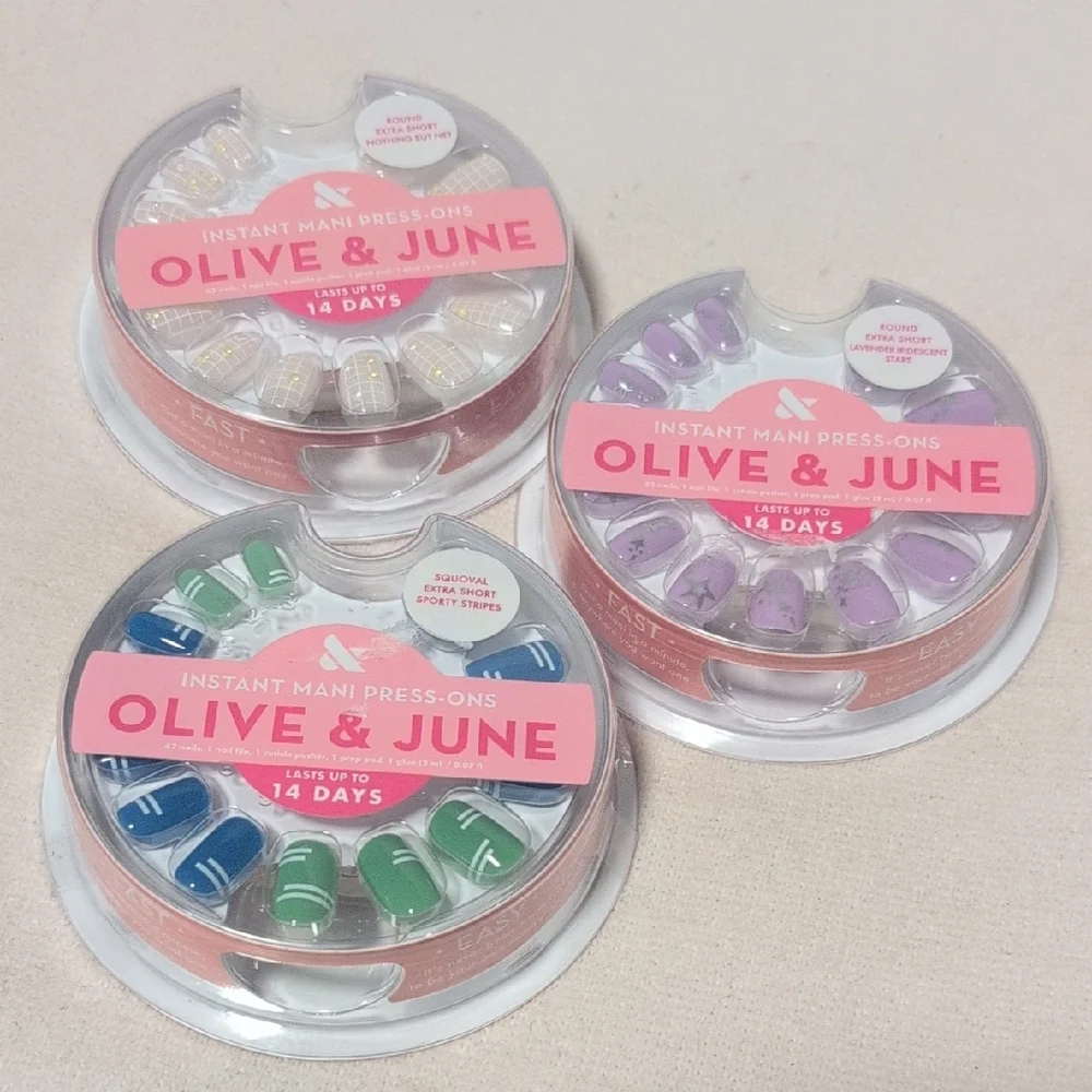 Olive & June Instant Mani Press-On Nails - Green, Purple, Yellow